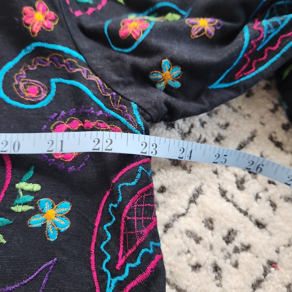 Vintage 80s Embroidered black Units Jacket Linen Cotton Blend Paisley Floral XL - Picture 13 of 16